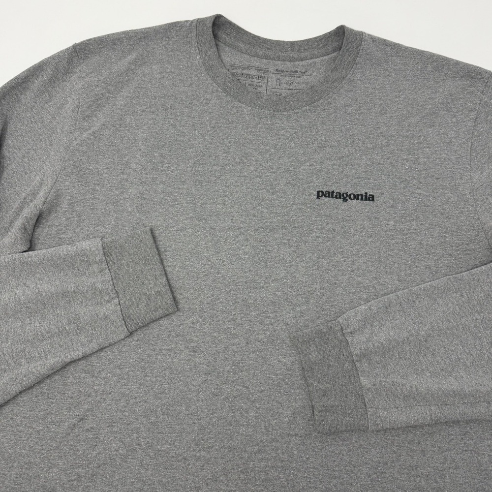 Patagonia Mens Long Sleeve Responsibili-Tee Grey P-6 Logo Graphic Shirt Size M